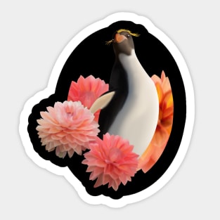 Macaroni Penguin & Dahlia Flowers Sticker